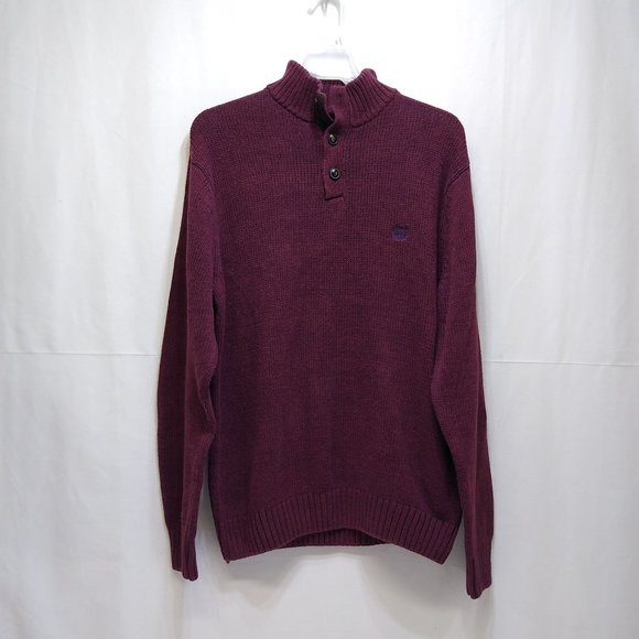 Chaps Men's Pullover Knit Sweater Large 1/4 Button 100% Cotton Elbow Patches EUC - Picture 1 of 9